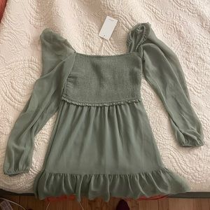 Aritzia (Wilfred) Tempest Mini Dress in “bitter sage” colour.